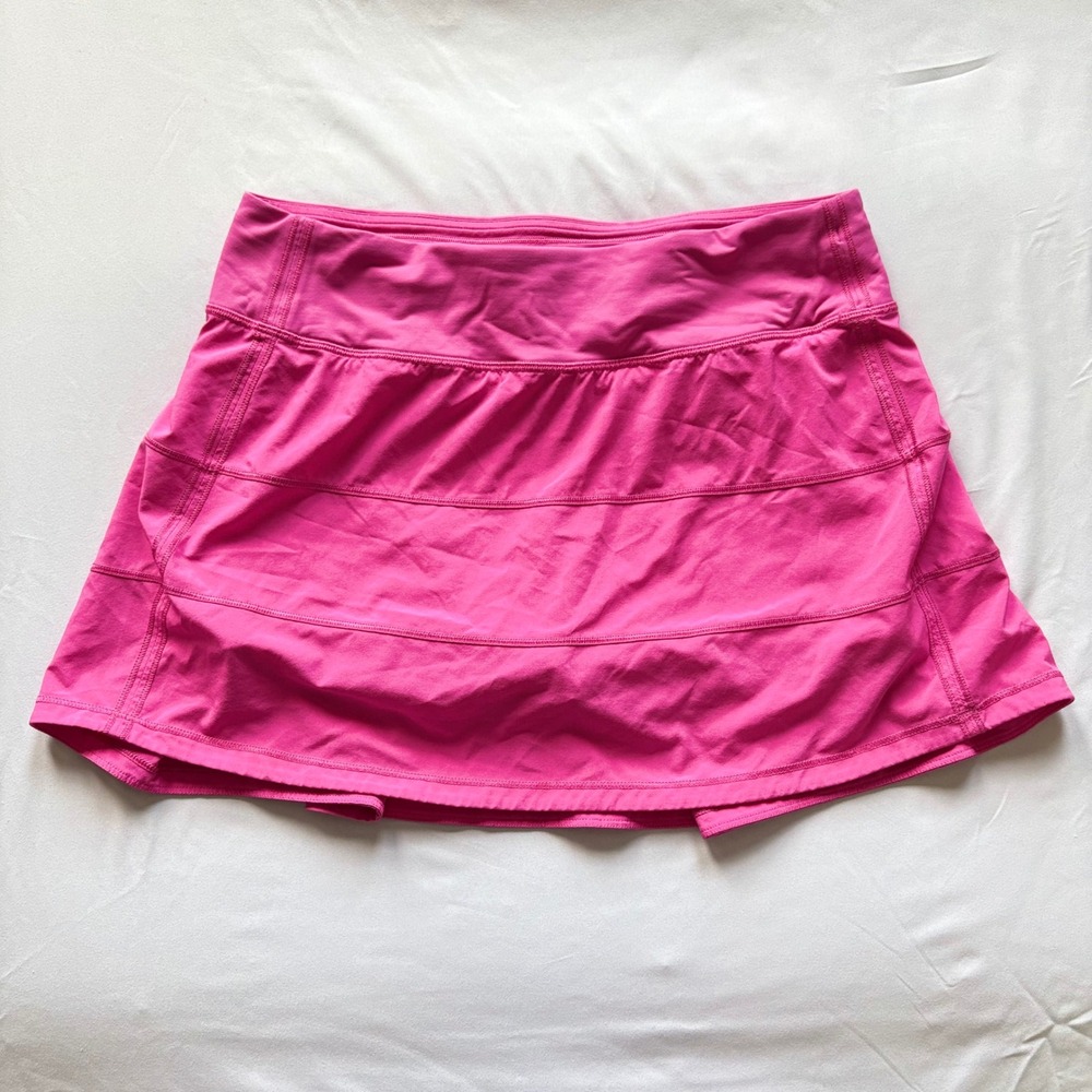 lululemon Pace Rival Mid-Rise Skirt Pink Tiered Ruffle Golf Skort Athletica Sz 6